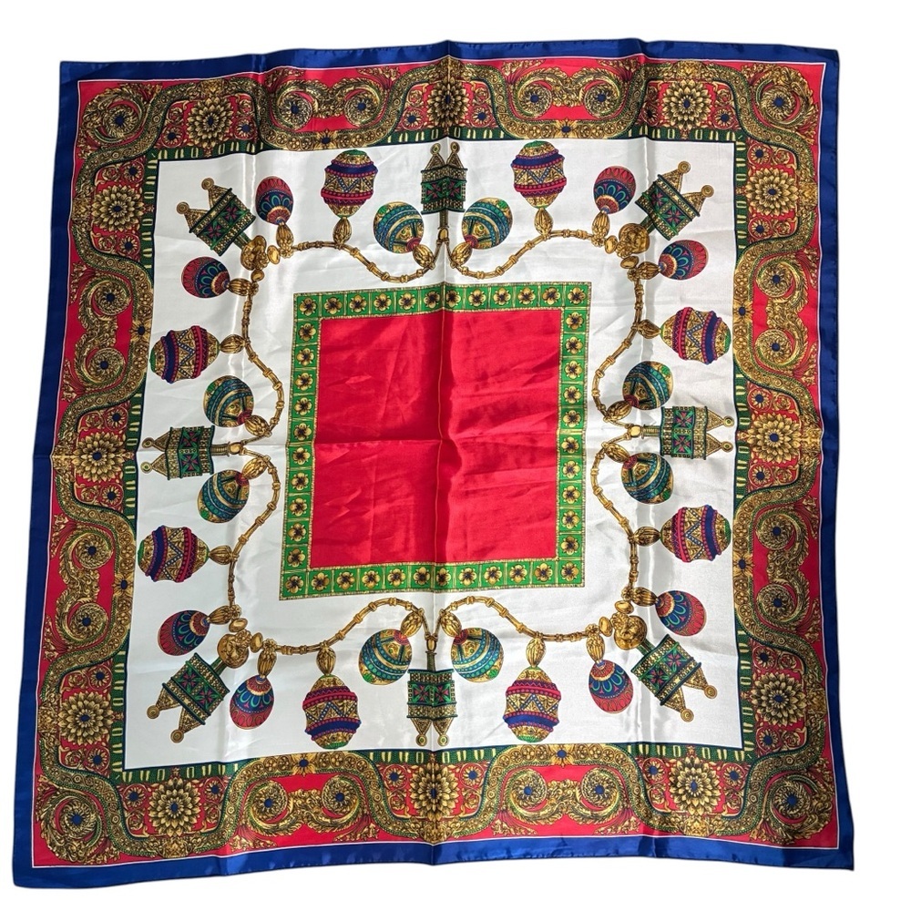 Multicolored Baroque and Fabergé eggs print silk-feel scarf